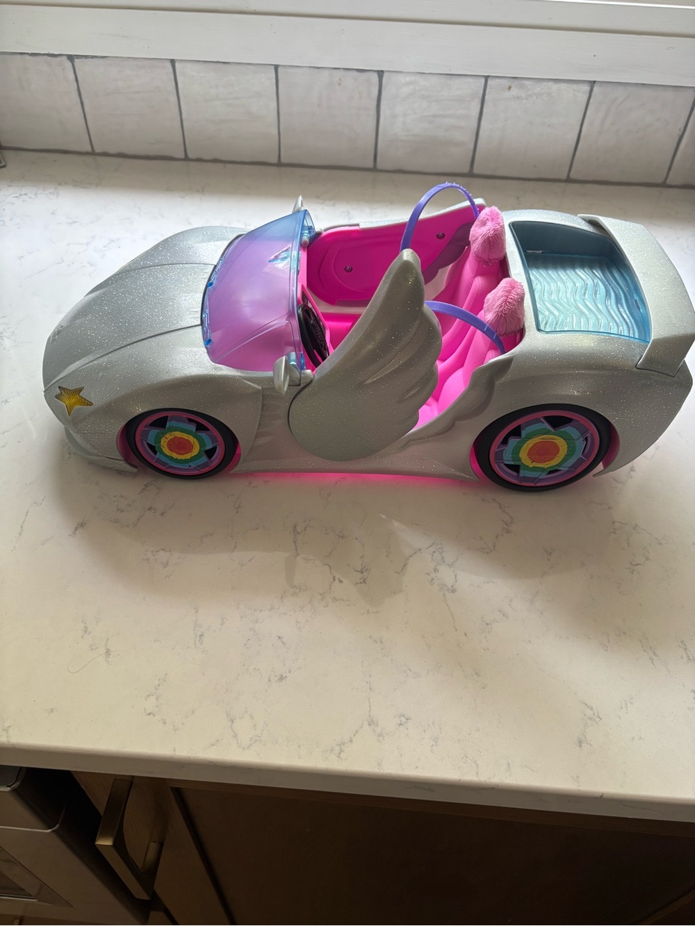 Barbie Extra Sparkle Winged Convertible Car - Pink, Silver & Purple Accents